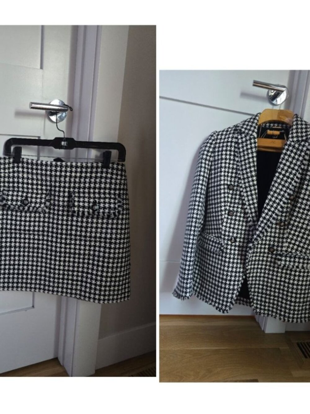 Elie Tahari Houndstooth Black & White Tweed Jacket and mini Skirt set Size 6 NWT
